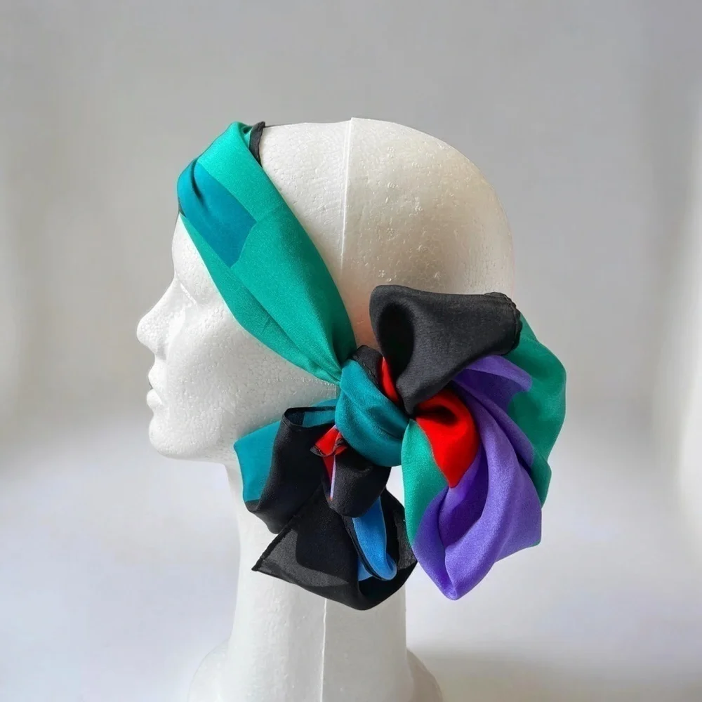 VTG 80s Vera Neumann Silk Scarf Headscarf Neckerchief Colorblock Bright 15x50”